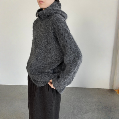 【アウター】ハーフジップ 春 秋 冬 厚手 ループウール フード付き ジャケット 【JZシリーズ】