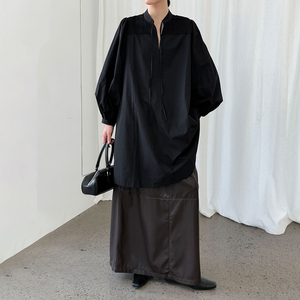 【ワンピース】韓国風 ゆったり感 リボン 長袖ワンピース レディース 初秋新作 バルーンスリーブ ミニ丈【JZシリーズ】