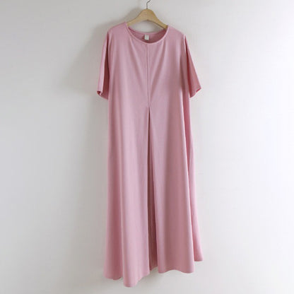 【ワンピース】🌸春夏 新作 韓国風 ラウンドネック 半袖 ワンピース ゆったり ロング丈 スリット入り レディース【JZシリーズ】