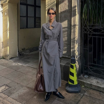 【ワンピース】春 秋 冬 アシンメトリー ウエストリボン 長袖シャツ ワンピース  【JZシリーズ】