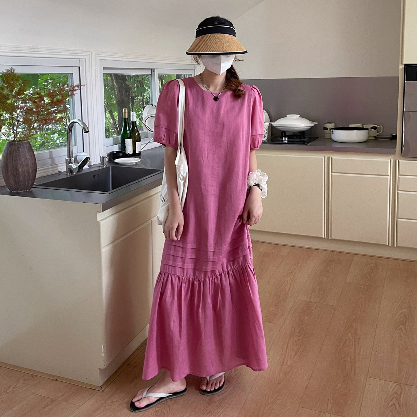 【ワンピース】リネン 夏 リネンライク 半袖ロングワンピース ゆったりシルエットで体型カバー＆涼やか美人見え✨【JZシリーズ】