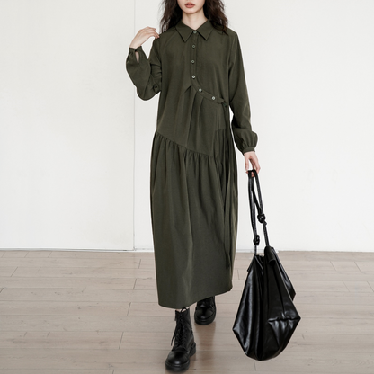 【24AW】【ワンピース】イレギュラー 立襟 長袖ワンピース