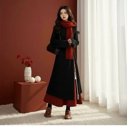 【セットアップ】春 秋 冬 ニット ワンピース+ ベルト+ スカート 3点セット 【JZシリーズ】