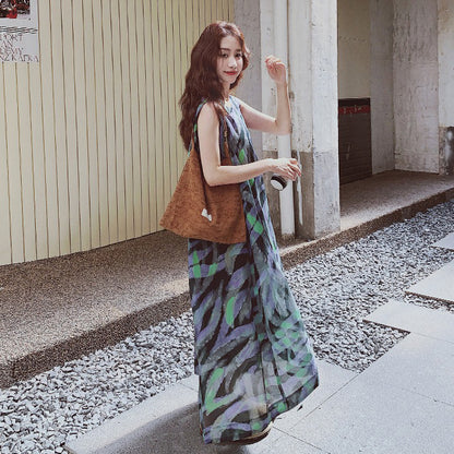 【ワンピース】バイカラー ノースリーブ タンク ワンピース レディース 夏 2025 新作 とても 可愛い ロング丈 ワンピース【SHシリーズ】