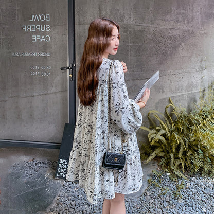 【ワンピース】花柄 ミニ丈 長袖ワンピース 春夏秋 体型カバー 細見え 着回し万能【SHシリーズ】