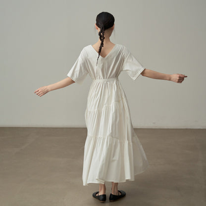 【ワンピース】新作 フランス風 リゾートスタイル Vネック ゆるシルエット 半袖ワンピース【JZシリーズ】