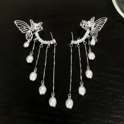 【🎁 B2G1｜先行スタート！】【グッズ】蝶モチーフ メッシュタッセル イヤーカフ イヤリング一体型 小众 高級感 レディース ピアス