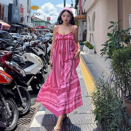 【ワンピース】旅行コーデ レディース 夏 民族風 刺繍入り ビーチ リゾート キャミソール ノースリーブワンピース【SHシリーズ】