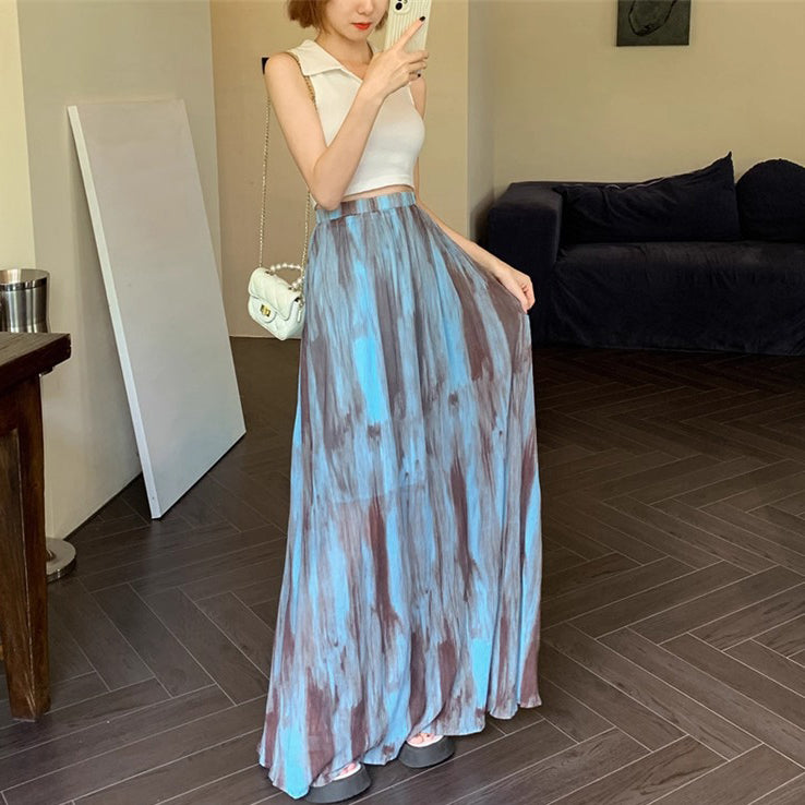 【ボトムス】美シルエット映え ハイウエスト花柄ロングスカート Aライン＆体型カバー【SHシリーズ】