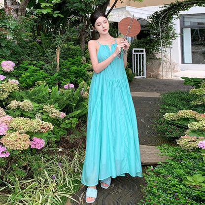 【ワンピース】体型カバー キャミワンピース レディース 夏 ゆったりシルエット 細見え ノースリーブ 海辺コーデ こなれ感 フェミニン ロングドレス【JZシリーズ】