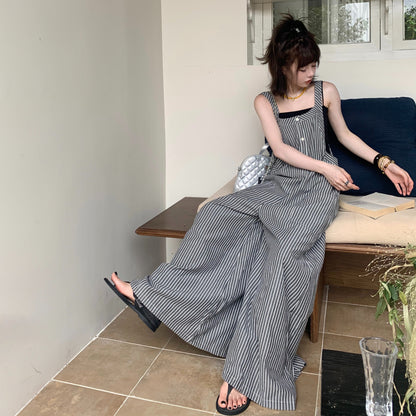 【ボトムス】夏新作 ゆるさ満点 オーバーサイズ ストライプキャミサロペット リラックスコーデ オールインワン【SHシリーズ】