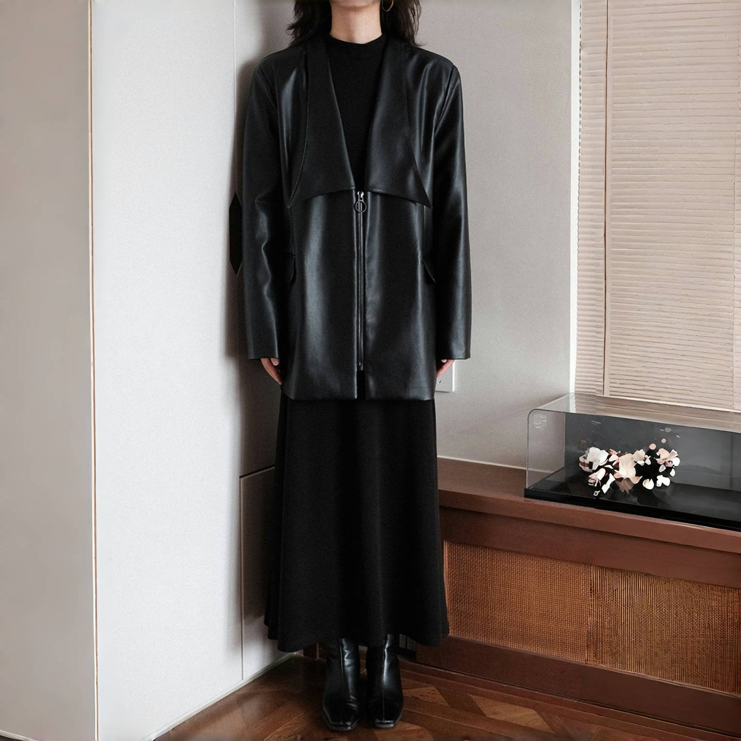 【ワンピース】春秋冬 合わせやすい シンプル ハイネック 長袖 ワンピース 【SNシリーズ】