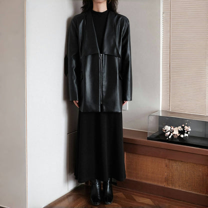 【ワンピース】春秋冬 合わせやすい シンプル ハイネック 長袖 ワンピース 【SNシリーズ】