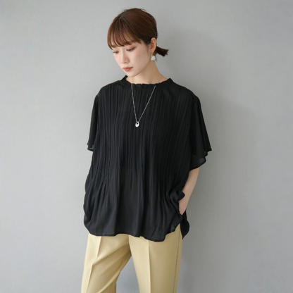 【トップス】プリーツ加工 無地 OL向け Ｔシャツ  【JZシリーズ】