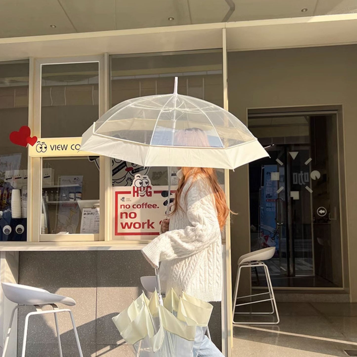 【グッズ】韓国デザインのインス風 透明ビニール傘 ワンタッチ自動開閉