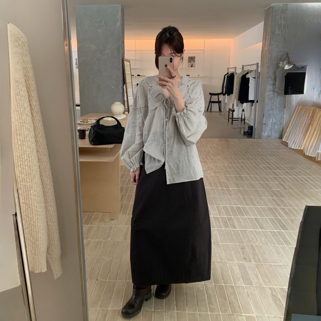 【トップス】春 秋 夏 透かし彫り 切り替え レース 刺繍 シャツ 【JZシリーズ】