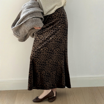 【ボトムス】春 秋 冬 レオパード ベロアハイウエスト スカート 【SNシリーズ】