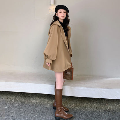 【アウター】独特なデザイン感 カーキ カジュアル フード付き トレンチコート レディース 超人気 おしゃれ ミドル丈 コート【JZシリーズ】