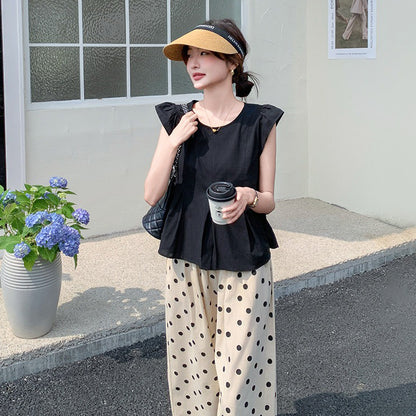 點點圖案套裝｜寬鬆闊腿褲兩件套女｜顯瘦休閒感日常穿搭【JZ系列】