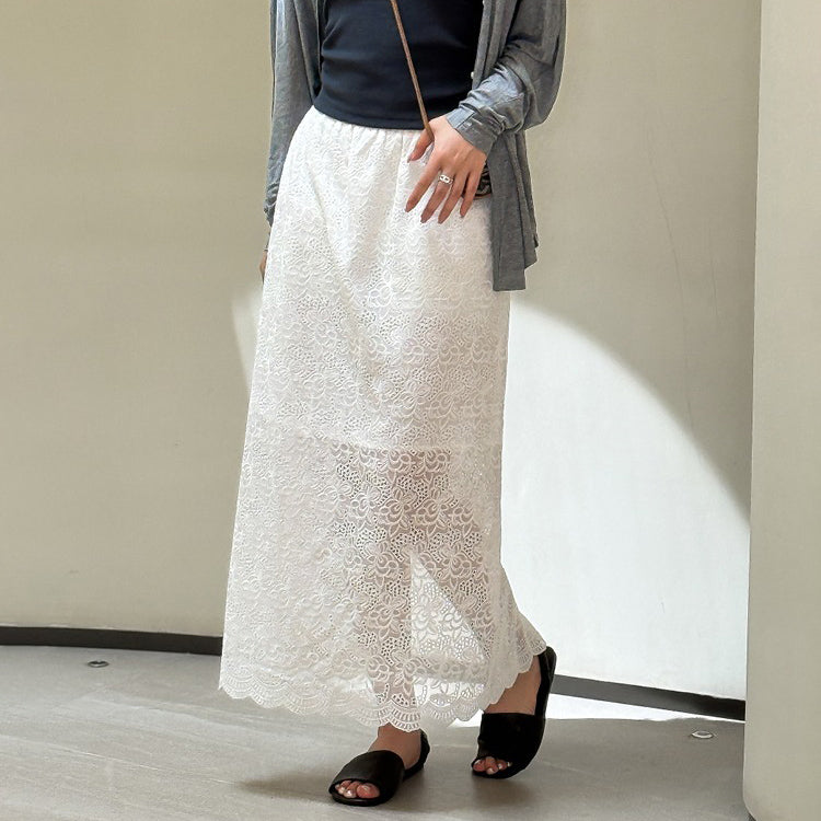 【ボトムス】刺繍入り 上品スリム ストレートスリット レースロングスカート 【JZシリーズ】
