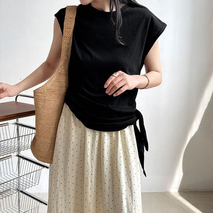 【トップス】韓国風 シンプル 夏新作 ウエストマーク 不規則デザイン 半袖Tシャツ【SNシリーズ】