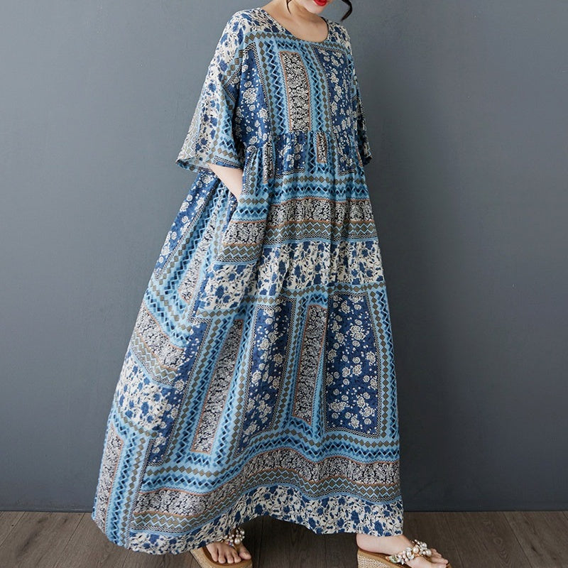 期間限定⭐️60%OFF【ワンピース】スリム見え 花柄 リゾート風 半袖 ロングワンピース 【SHシリーズ】