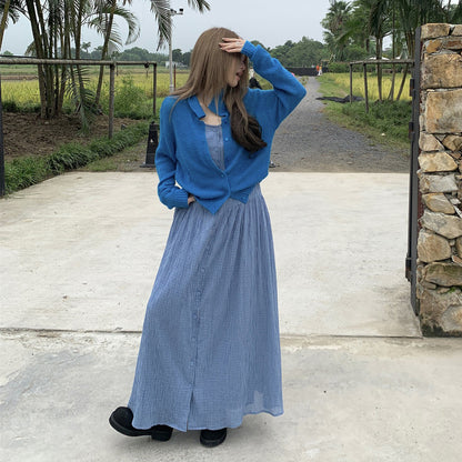 【ワンピース】韓国風チェック柄 夏の甘くて爽やかなノースリーブワンピース【SHシリーズ】