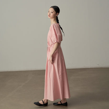 【ワンピース】フレンチガーリー 半袖 パフスリーブワンピース ゆったりシルエットで体型カバー◎ 夏のバカンスに最適【JZシリーズ】