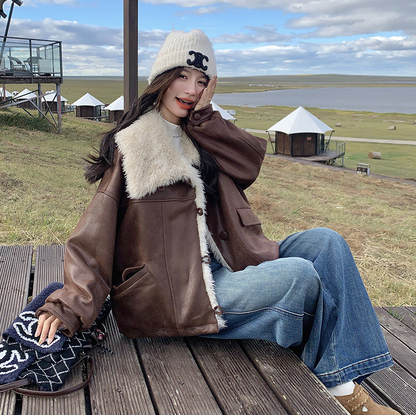 【アウター】おしゃれ キャメル色 大きめファー付きショートダウンコート 2025冬 アメリカンヴィンテージ風 小柄向け 厚手 保温コート レディース【JZシリーズ】