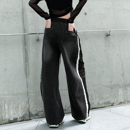 【ボトムス】夏 ウォッシュデニム 切り替え カジュアルデニムパンツ 【AHシリーズ】