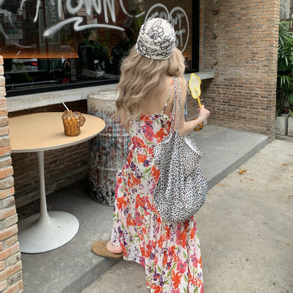 【ワンピース】夏 涼しげ 通気性 Vネック フリル付き 花柄 ノースリーブ キャミワンピース【SHシリーズ】