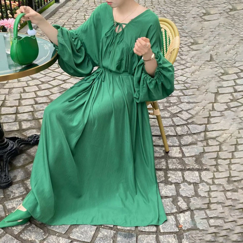 【ワンピース】全10色 韓国風 ゆったりバルーンスリーブ 大きいサイズ  長袖ワンピース