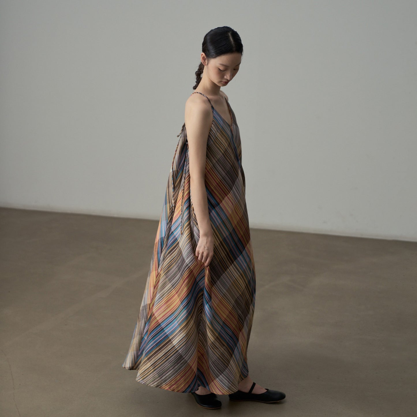 【ワンピース】フレンチヴィンテージ風 ロマンチック カラーヤーンチェック柄 ノースリーブ オフショルダーワンピース【SHシリーズ】