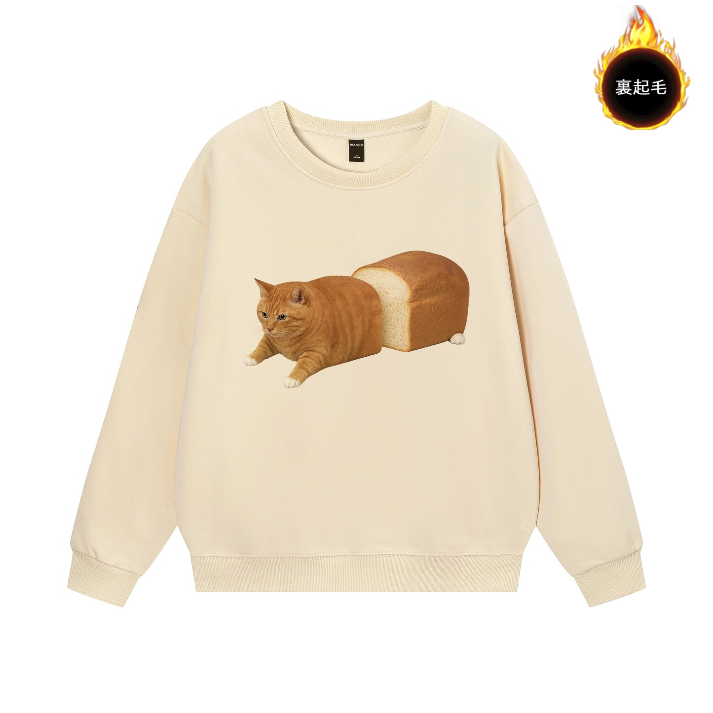【トップス】パン猫プリント クルーネックスウェット ユニセックス 秋冬 ゆったり カジュアル【FCシリーズ】
