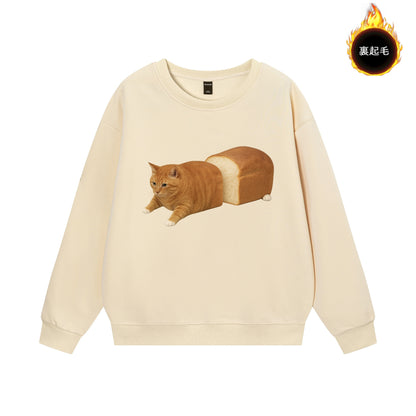 【トップス】パン猫プリント クルーネックスウェット ユニセックス 秋冬 ゆったり カジュアル【FCシリーズ】