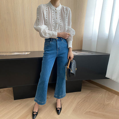 【ボトムス】初秋新作 レトロ デニムパンツ｜九分丈×美脚スリム【JZシリーズ】【SNシリーズ】