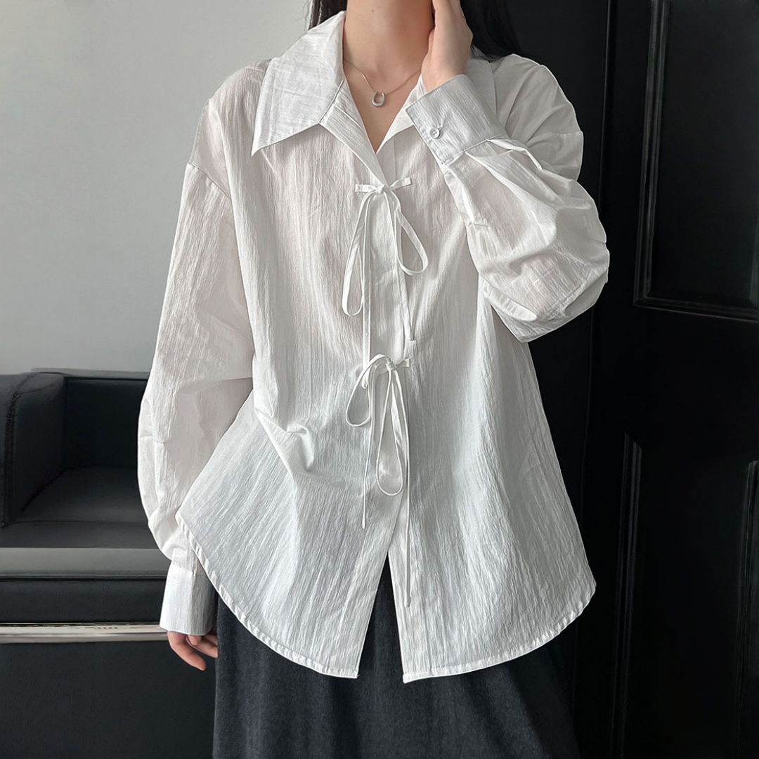 【トップス】春 秋 鹿西 ゆったり デザイン感 リボンタイ  シャツ 【JZシリーズ】