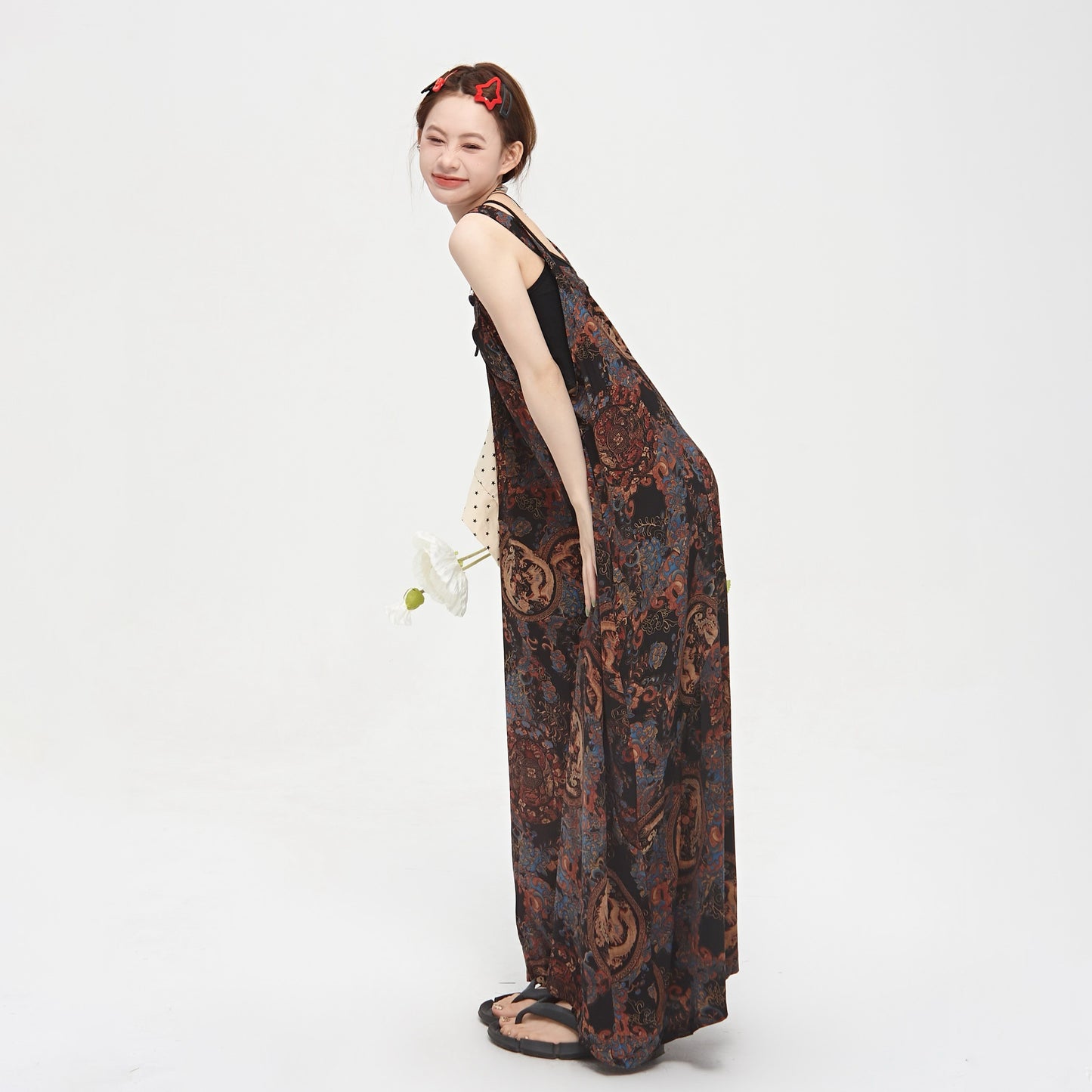 💖 大好評アイテム【ボトムス】ゆったりルーズ感 Vネックサロペット 夏新作 ガーリッシュ宮廷風 ワイドパンツオールインワン【SHシリーズ】