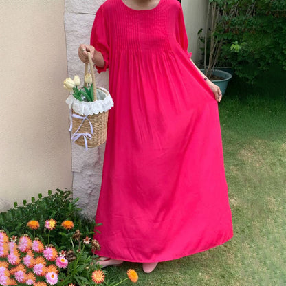 【ワンピース】10色展開 韓国風 レトロ＆アートテイスト ゆったり大きいサイズ 無地 半袖ワンピース