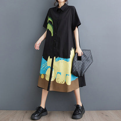期間限定⭐60%OFF【ワンピース】プリント ワンピース 半袖 膝下 ゆったり ゆるシルエット 切替 痩せ見え 大きいサイズ レディース 夏 楽ちん 新作 快適【SHシリーズ】