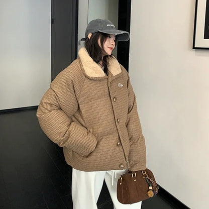 【アウター】チェック柄 厚手 春 秋 冬  綿入れコート 【FCシリーズ】