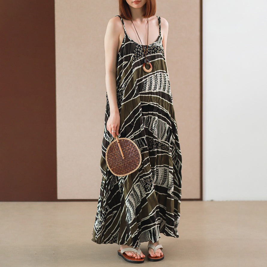 【ワンピース】トロピカルリゾート風 ゆったり花柄 ノースリーブロングワンピース【SHシリーズ】