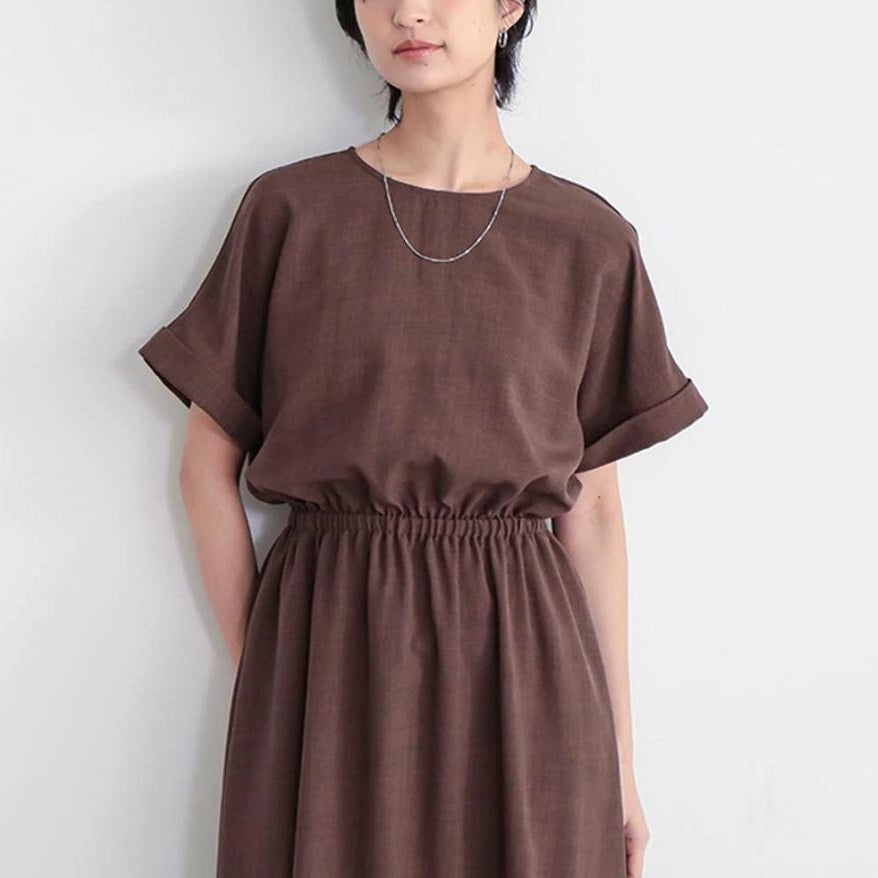 【ワンピース】ウエストマーク ファッション ゆったり シンプル 半袖 ロング ワンピース【JZシリーズ】