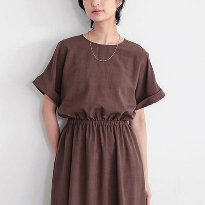 【ワンピース】ウエストマーク ファッション ゆったり シンプル 半袖 ロング ワンピース【JZシリーズ】