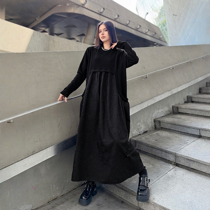 【ワンピース】ドローストリング付き ゆったりとした 春 秋 冬 切り替え 長袖 ワンピース 【AHシリーズ】