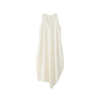 【ワンピース】夏 フレンチ ディープUネック アシンメトリー スリム バロン ノースリーブワンピース【JZシリーズ】