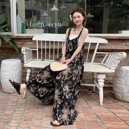 【ボトムス】夏新作 チャイナ風 ゆったりカジュアル ルーズ感たっぷり Vネックキャミオールインワン【SHシリーズ】