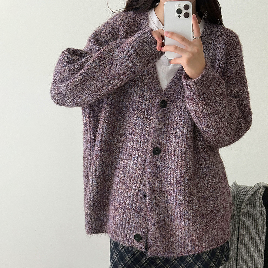 【アウター】韓国風 ゆるニット Vネック ウール混 カーディガン レディース 秋冬 新作 ゆったり【JZシリーズ】