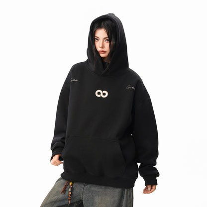 【トップス】立体ナンバー刺繍 裏起毛 フーディ レディース メンズ 秋冬 ルーズ カップル パーカー【FCシリーズ】