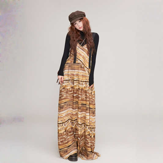 【ボトムス】夕焼け風 タイダイ 春夏 ストラップ付き オールインワン 【SHシリーズ】